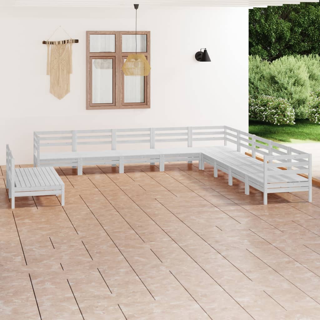 11 Piece Garden Lounge Set Solid Wood Pine White