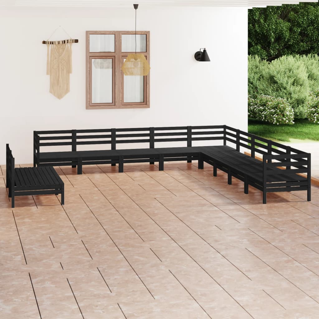 11 Piece Garden Lounge Set Solid Wood Pine Black