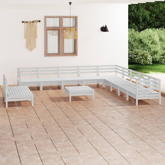 12 Piece Garden Lounge Set Solid Wood Pine White