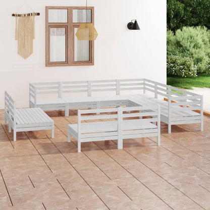 11 Piece Garden Lounge Set Solid Wood Pine White