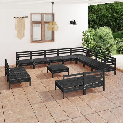 13 Piece Garden Lounge Set Solid Wood Pine Black