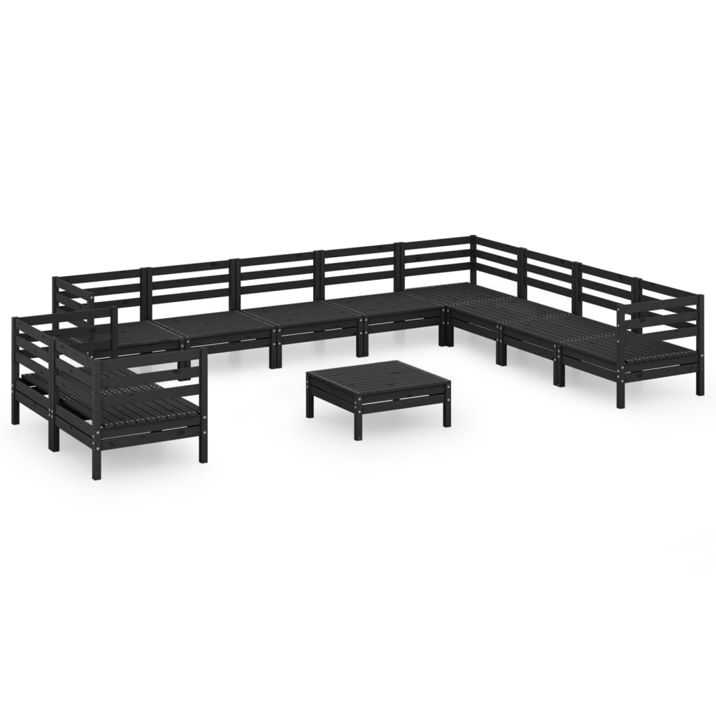 11 Piece Garden Lounge Set Solid Wood Pine Black