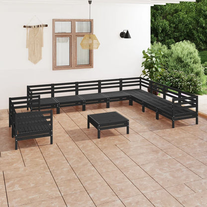 11 Piece Garden Lounge Set Solid Wood Pine Black