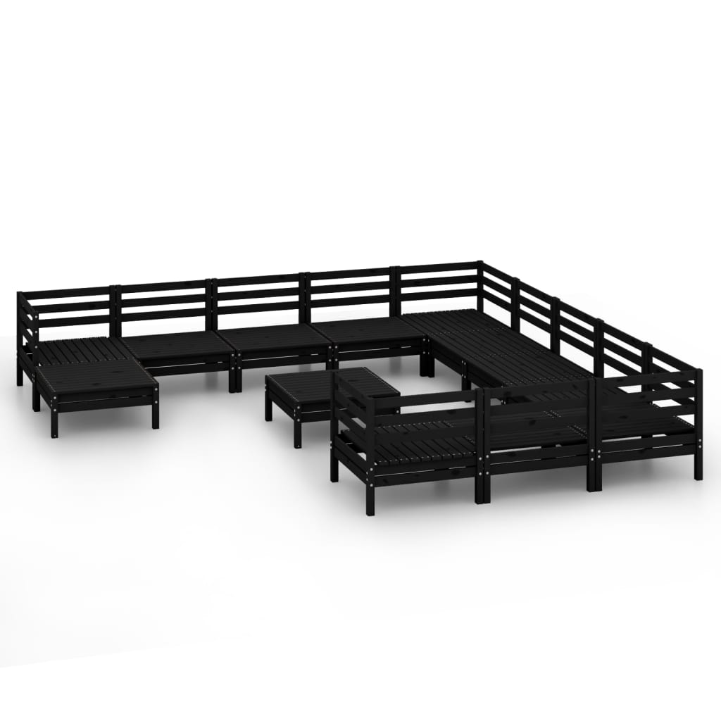 13 Piece Garden Lounge Set Black Solid Wood Pine