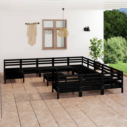 13 Piece Garden Lounge Set Black Solid Wood Pine