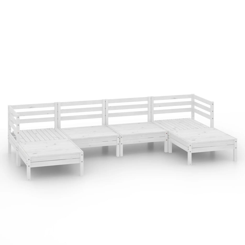 6 Piece Garden Lounge Set White Solid Wood Pine