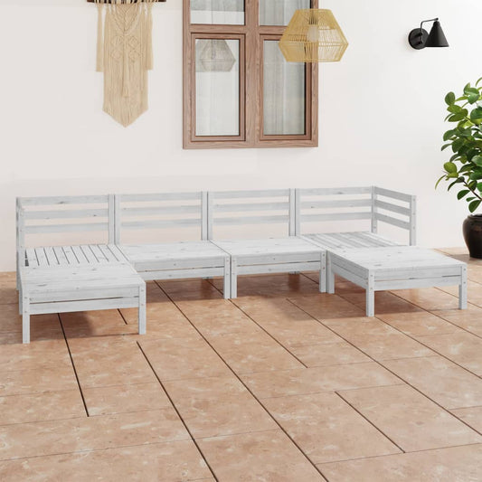 6 Piece Garden Lounge Set White Solid Wood Pine