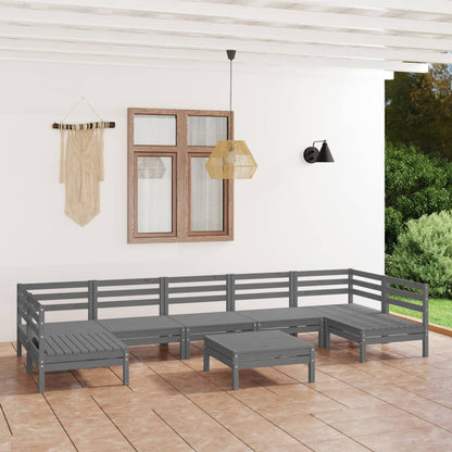 8 Piece Garden Lounge Set Grey Solid Wood Pine