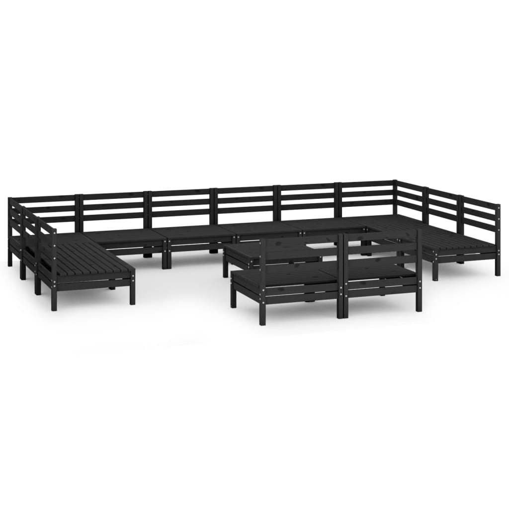 13 Piece Garden Lounge Set Black Solid Wood Pine