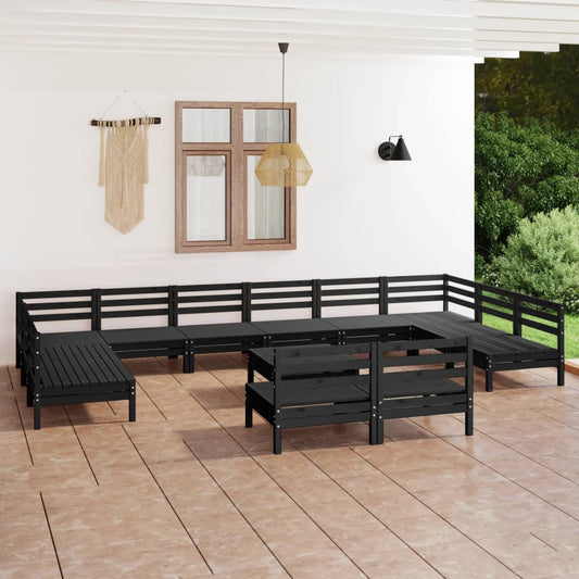 13 Piece Garden Lounge Set Black Solid Wood Pine