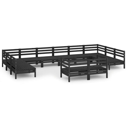 12 Piece Garden Lounge Set Black Solid Wood Pine