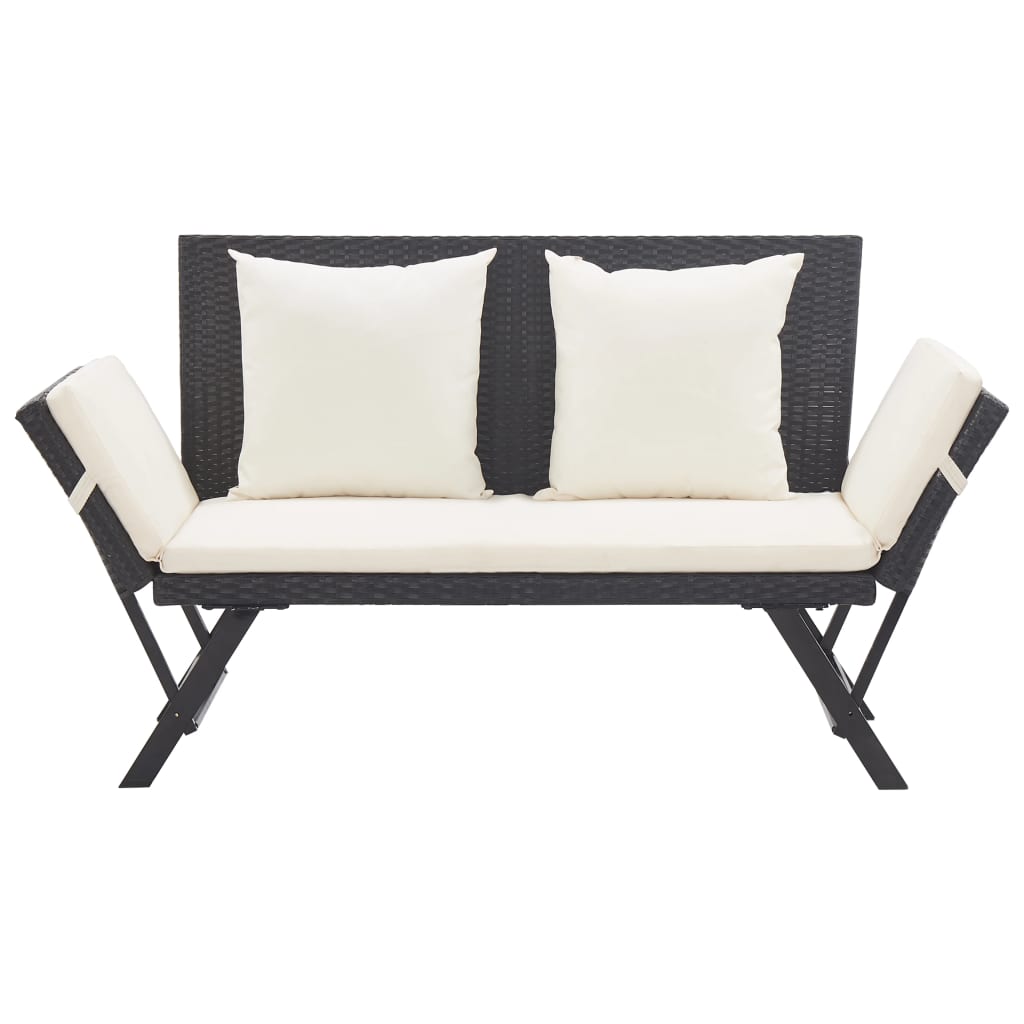 Garden Bench with Cushions Black 176 cm Poly Rattan