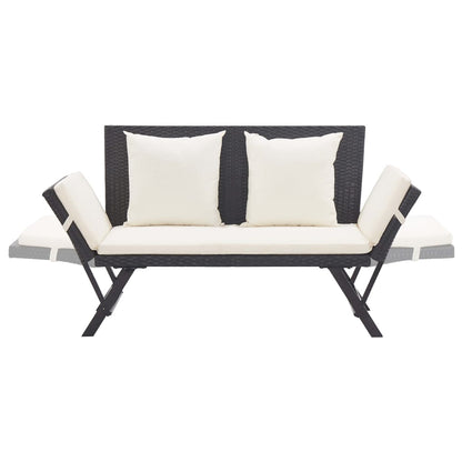 Garden Bench with Cushions Black 176 cm Poly Rattan