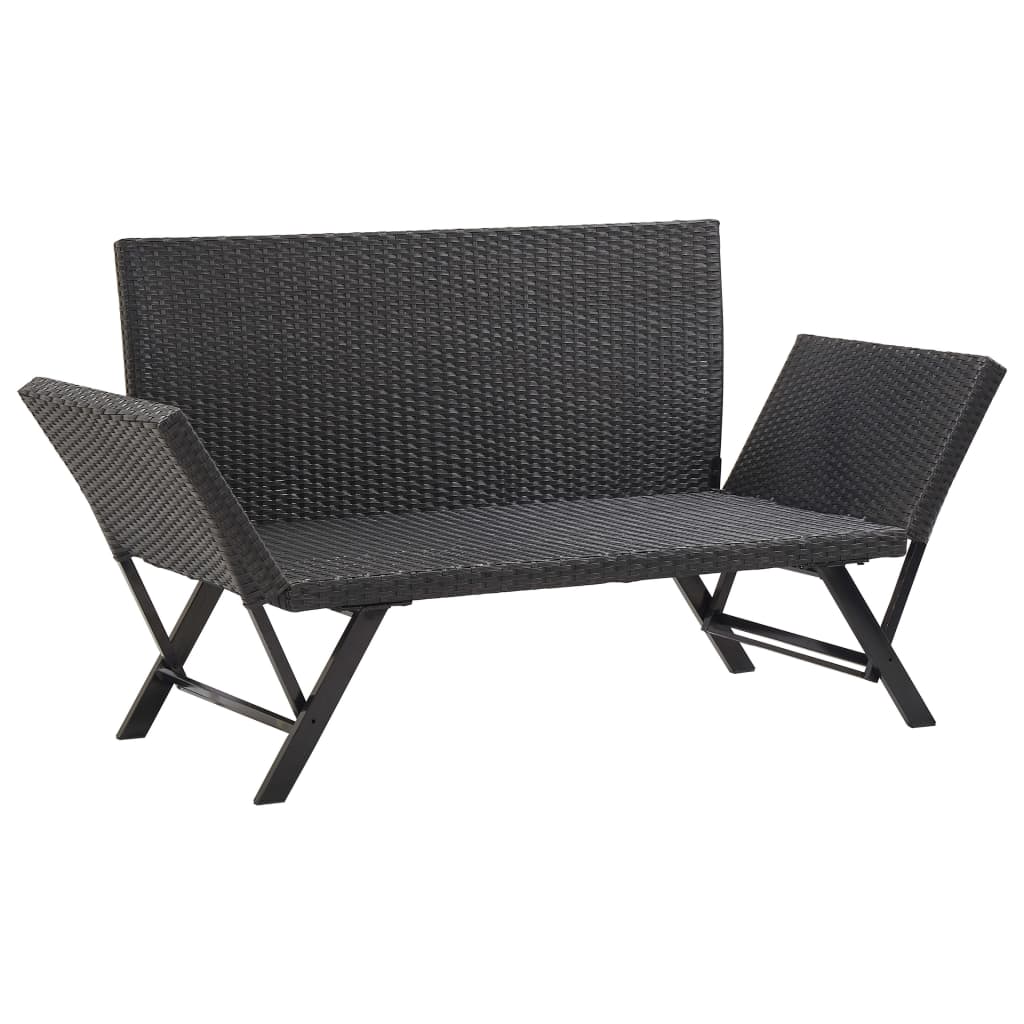 Garden Bench with Cushions Black 176 cm Poly Rattan