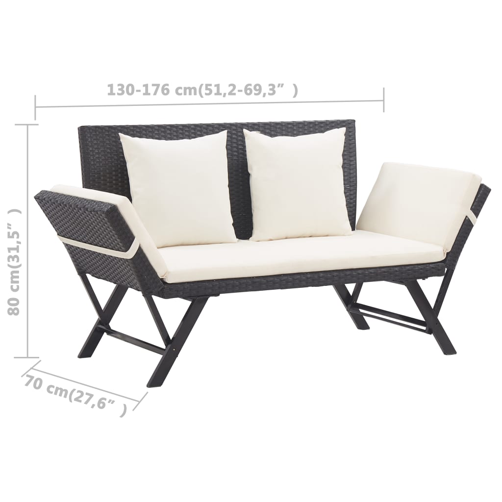 Garden Bench with Cushions Black 176 cm Poly Rattan