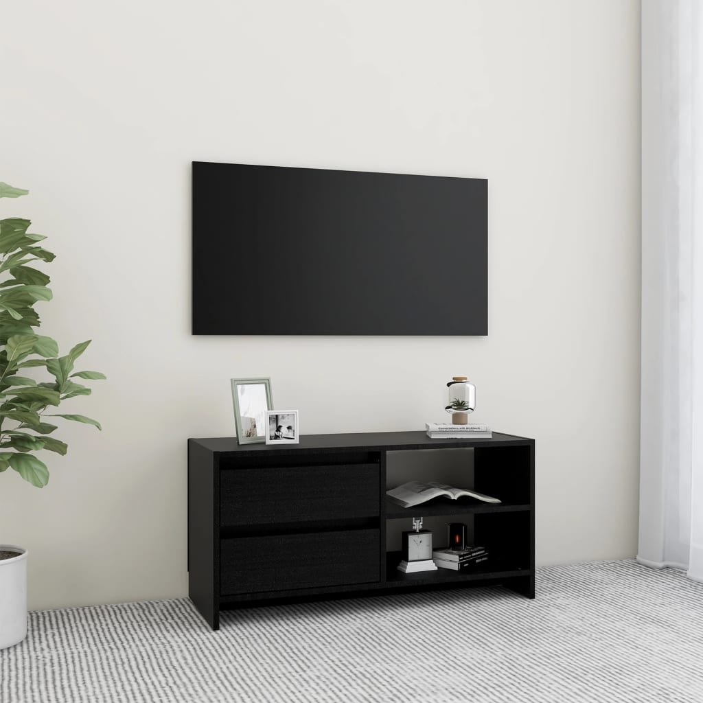 TV Cabinet Black 80x31x39 cm Solid Pinewood