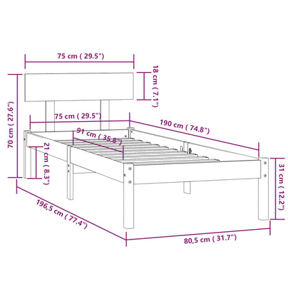 Bed Frame without Mattress Black Solid Wood Small Single