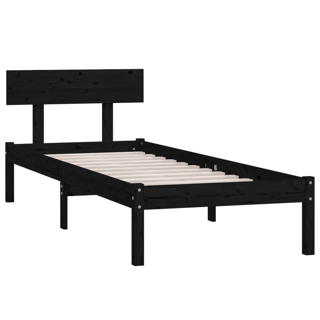 Bed Frame without Mattress Black Solid Wood Pine Single
