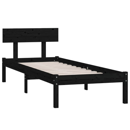 Bed Frame without Mattress Black Solid Wood Pine Single