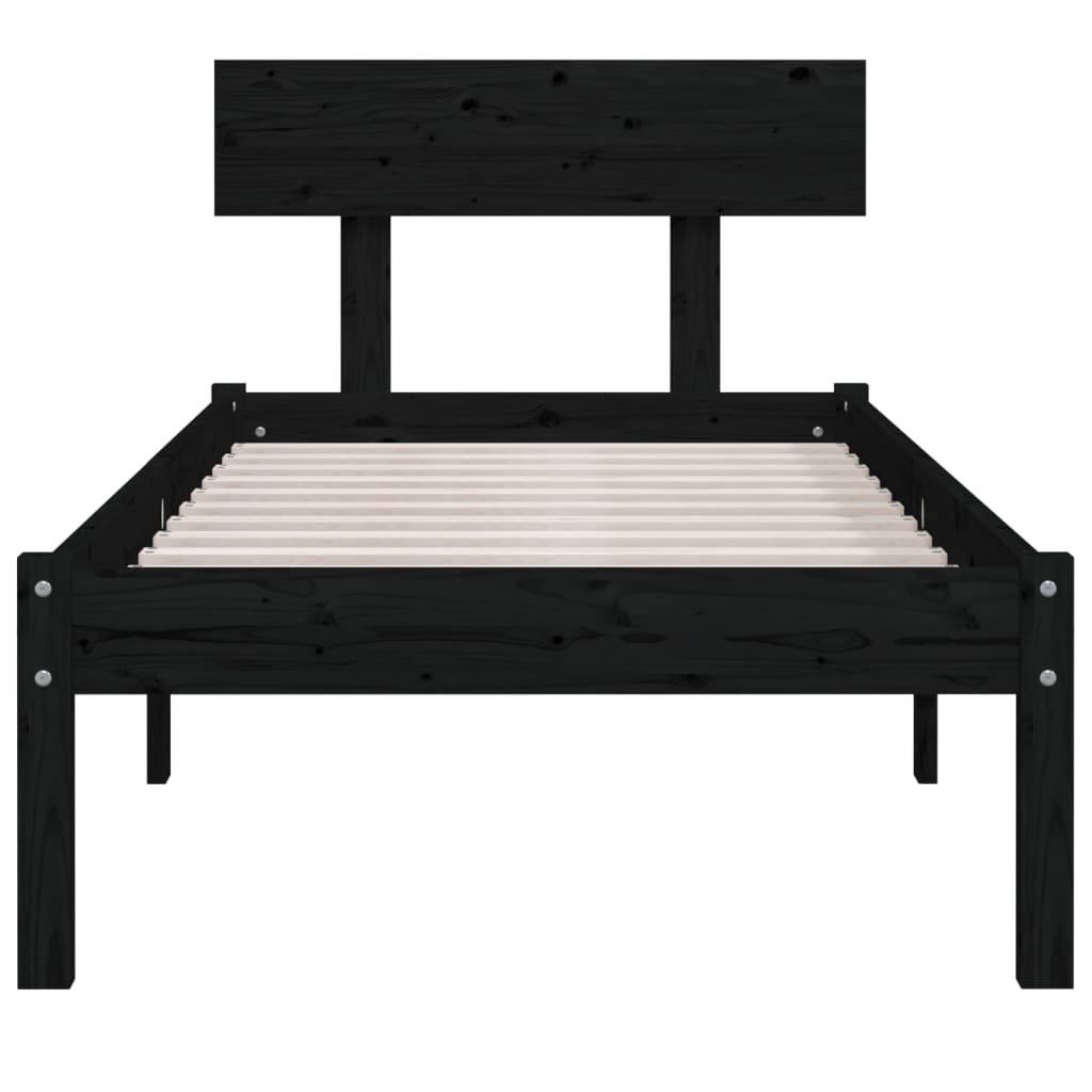 Bed Frame without Mattress Black Solid Wood Pine Single