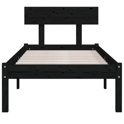 Bed Frame without Mattress Black Solid Wood Pine Single