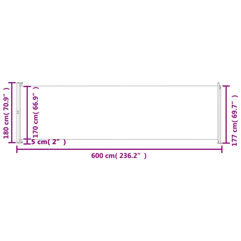 Patio Retractable Side Awning 180x600 cm Grey