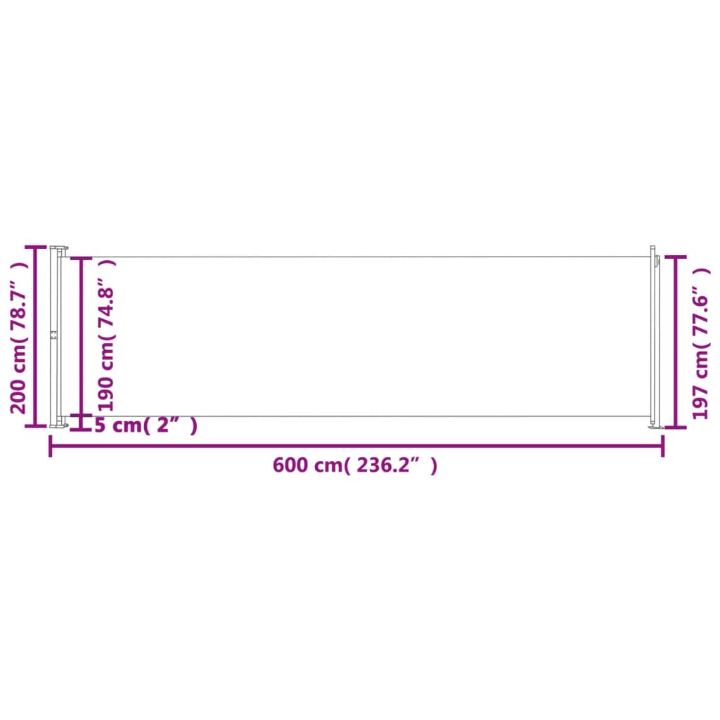 Patio Retractable Side Awning 200x600 cm Black