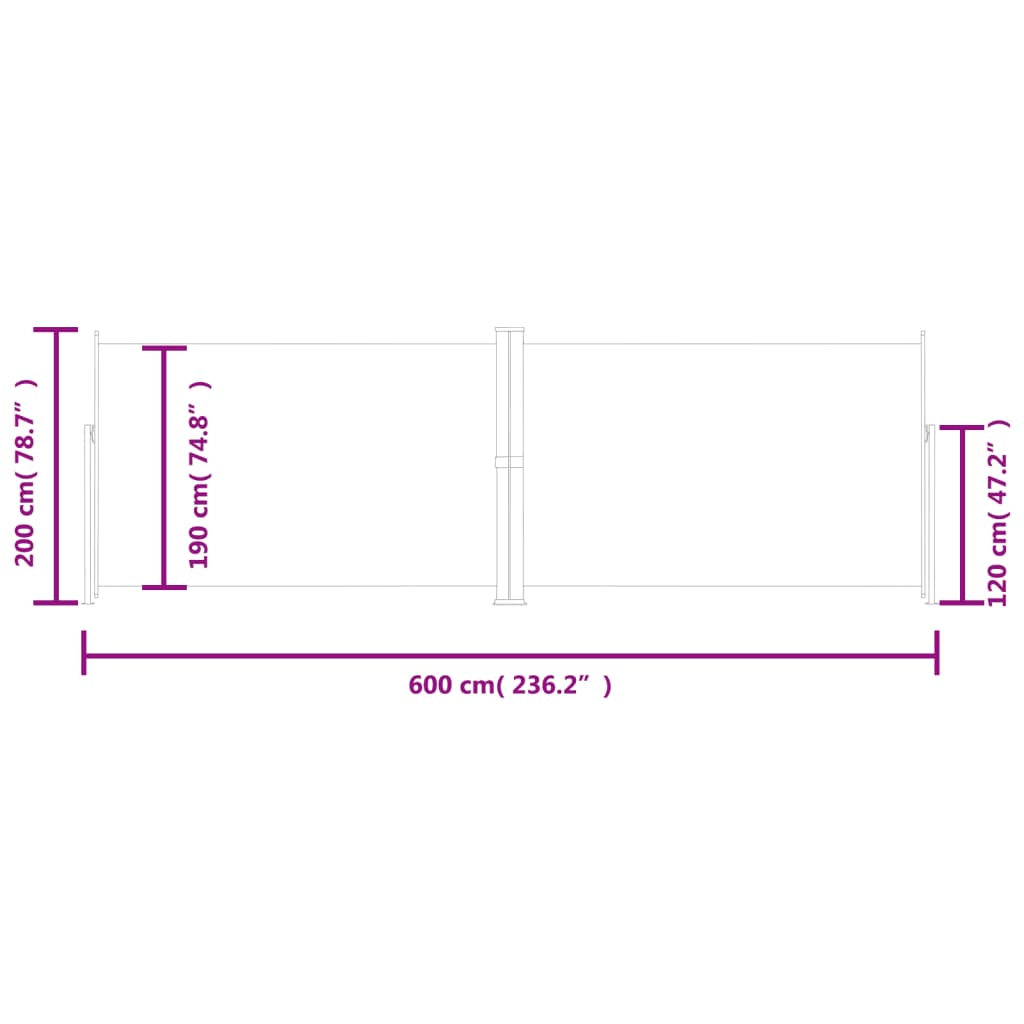 Retractable Side Awning Black 200x600 cm