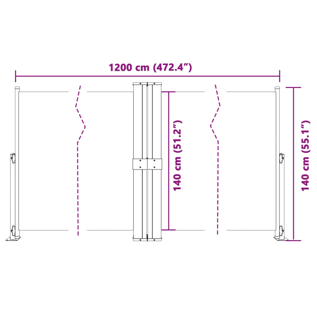 Retractable Side Awning Black 140x1200 cm