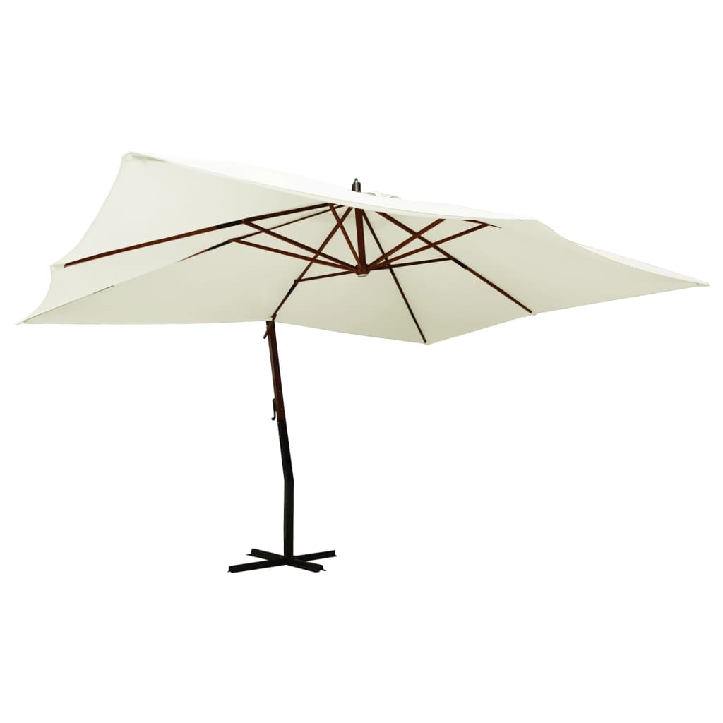 Cantilever Garden Parasol with Wooden Pole 400x300 cm Sand White