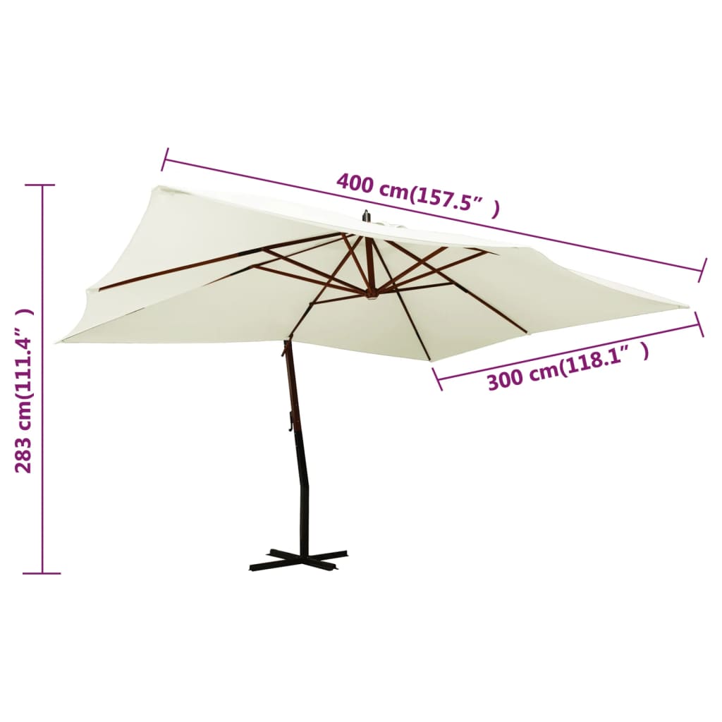 Cantilever Garden Parasol with Wooden Pole 400x300 cm Sand White