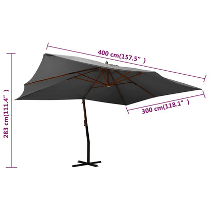 Cantilever Garden Parasol with Wooden Pole 400x300 cm Anthracite