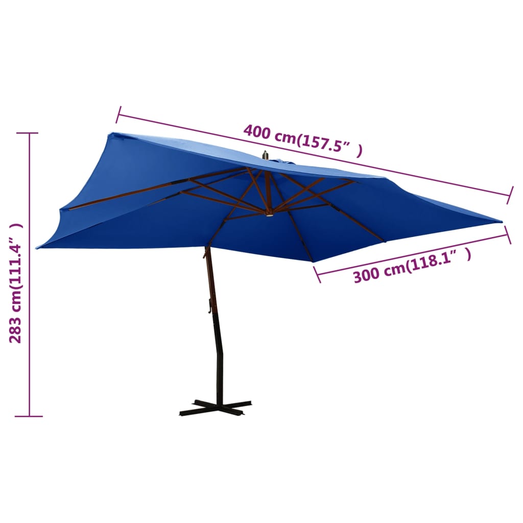 Cantilever Garden Parasol with Wooden Pole 400x300 cm Azure Blue