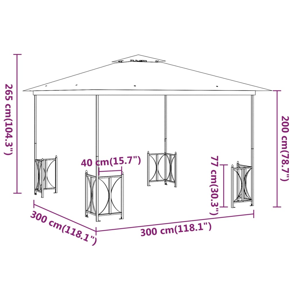 Gazebo with Sidewalls&Double Roofs 3x3 m Anthracite