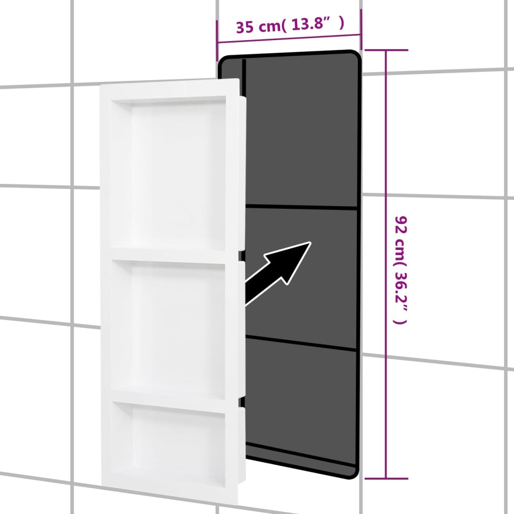 Shower Niche with 3 Compartments Matt White 41x99x9 cm