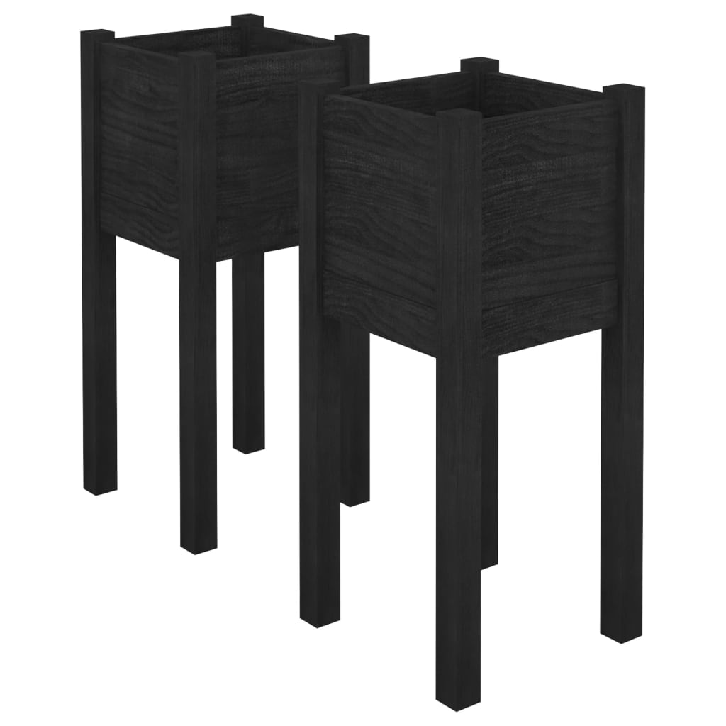 Garden Planters 2 pcs Black 31x31x70 cm Solid Pinewood