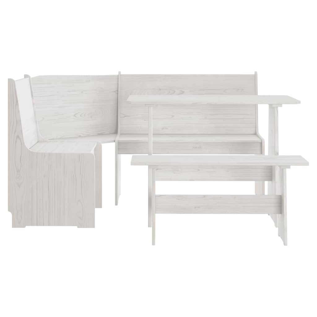 3 Piece Dining Set REINE White Solid Wood Pine