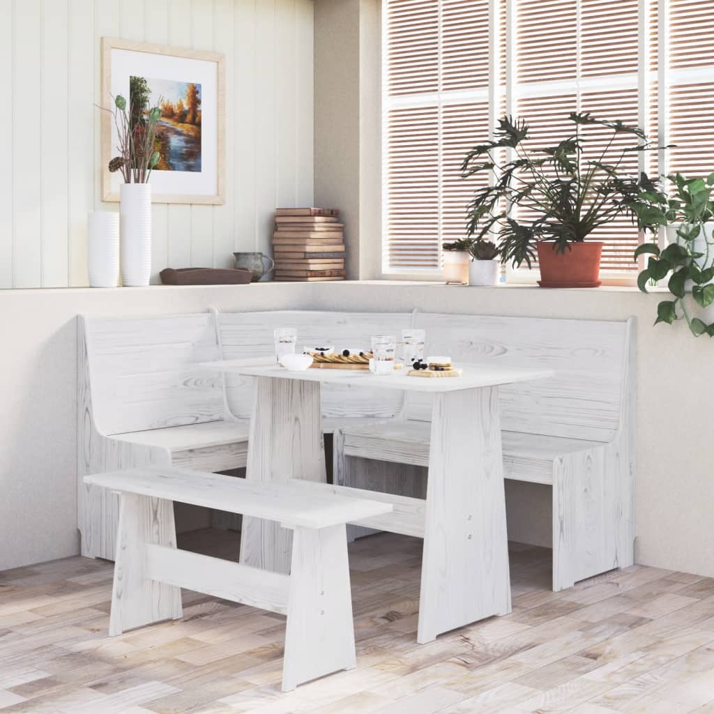 3 Piece Dining Set REINE White Solid Wood Pine