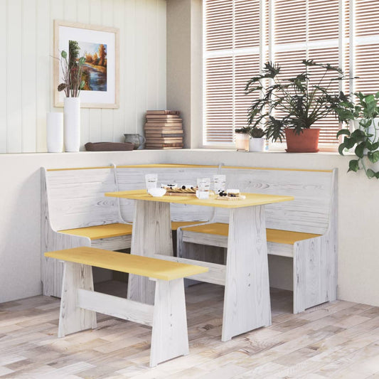 3 Piece Dining Set REINE Honey Brown and White Solid Wood Pine