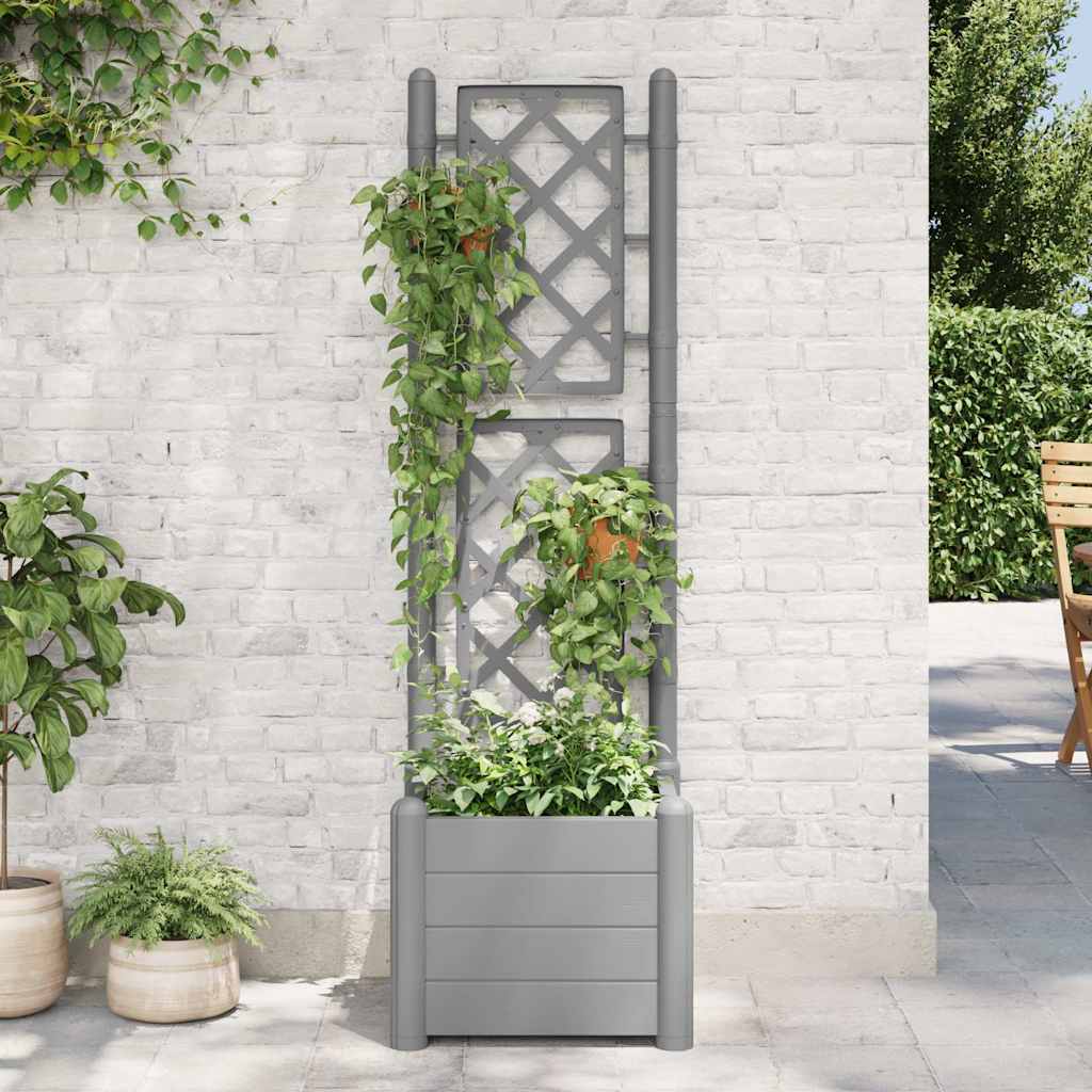 Garden Planter with Trellis 43x43x142 cm PP Stone Grey