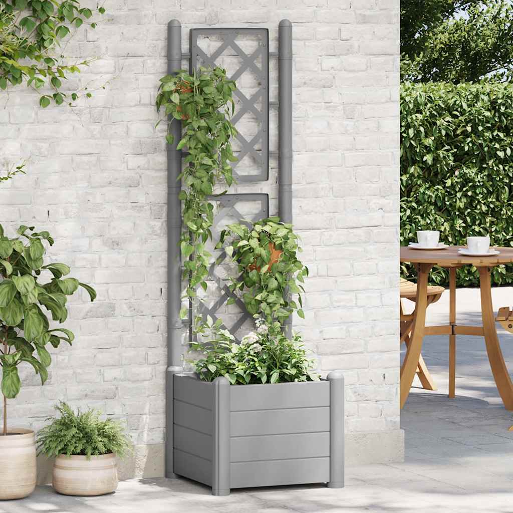 Garden Planter with Trellis 43x43x142 cm PP Stone Grey