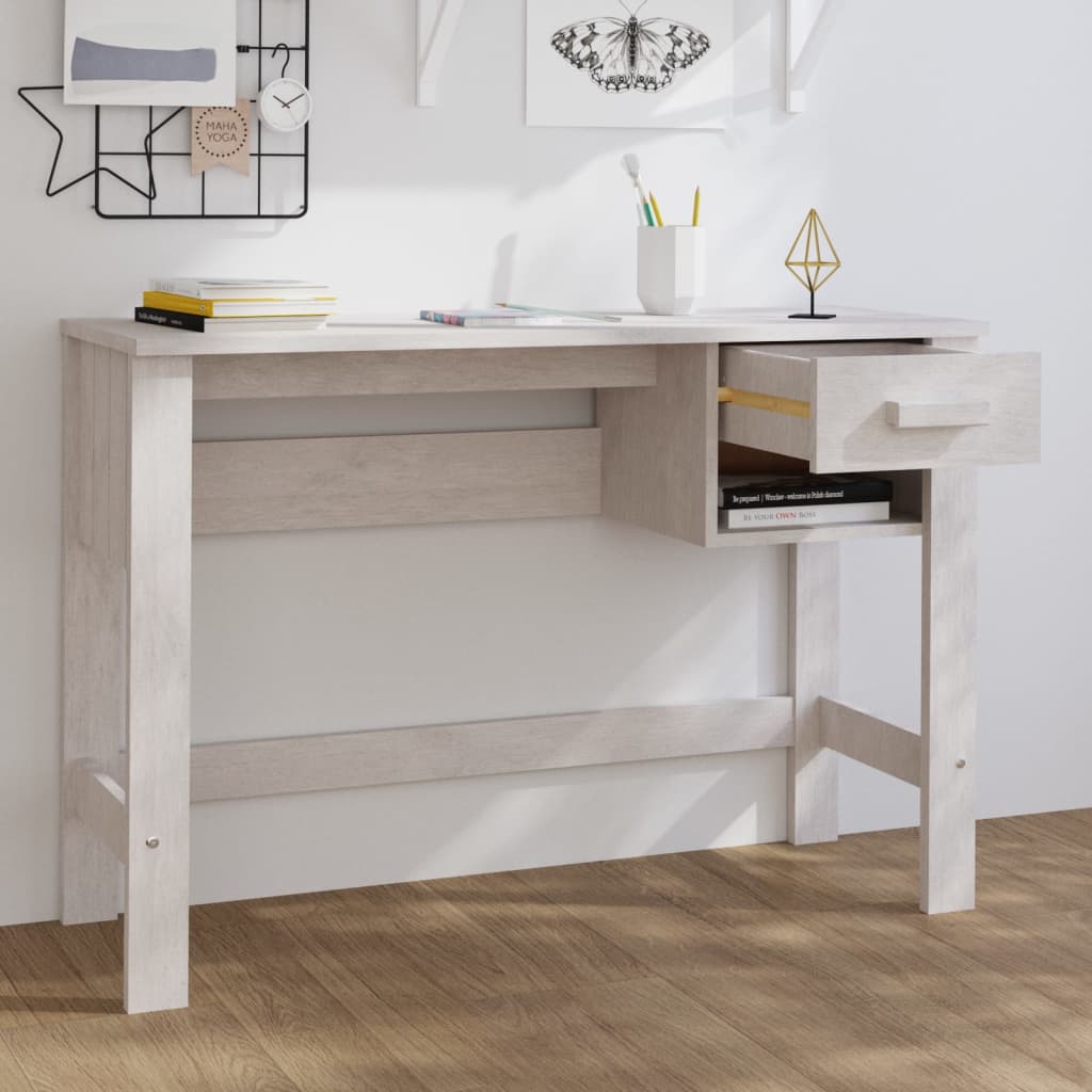 Desk HAMAR White 110x40x75 cm Solid Wood Pine
