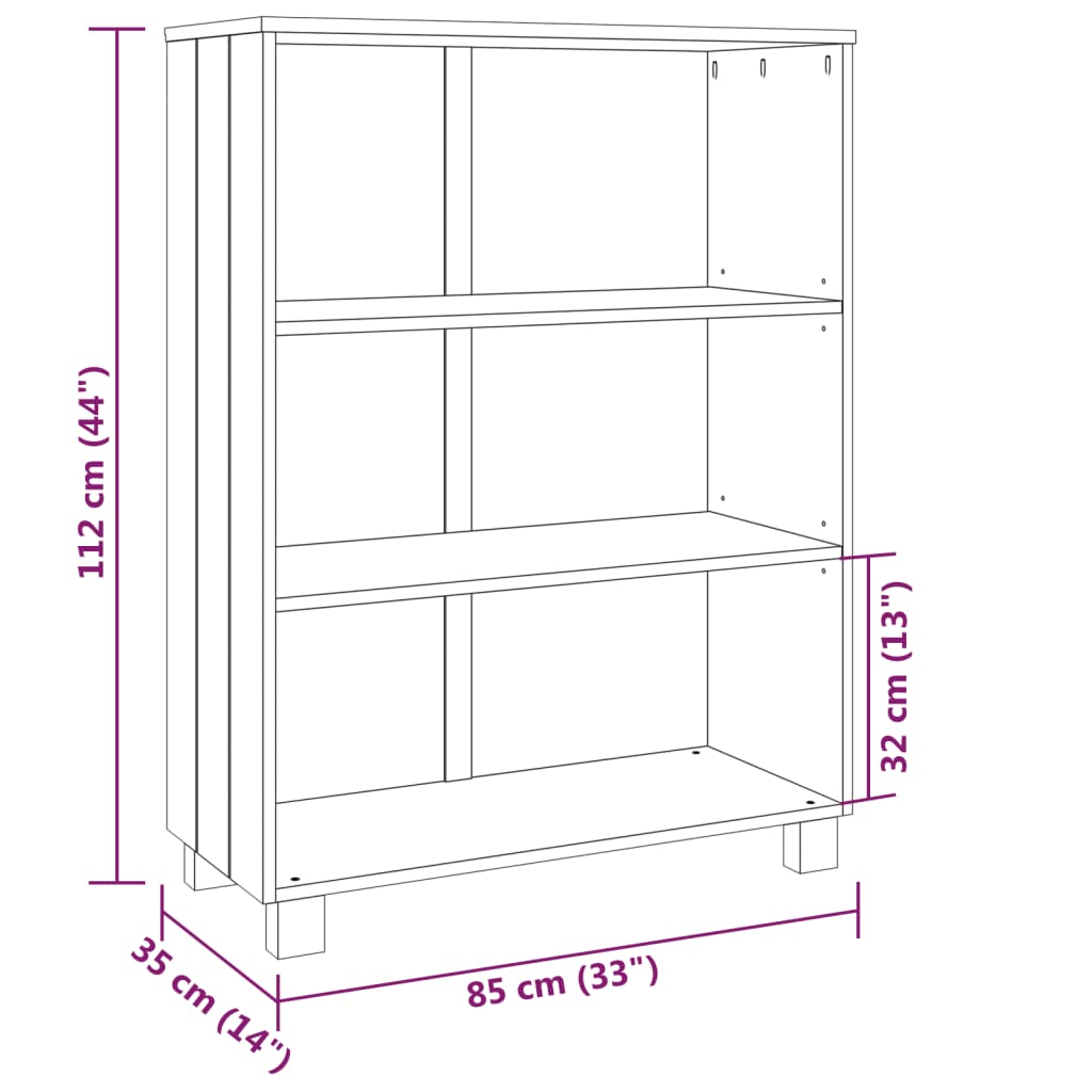 Book Cabinet HAMAR White 85x35x112 cm Solid Wood Pine