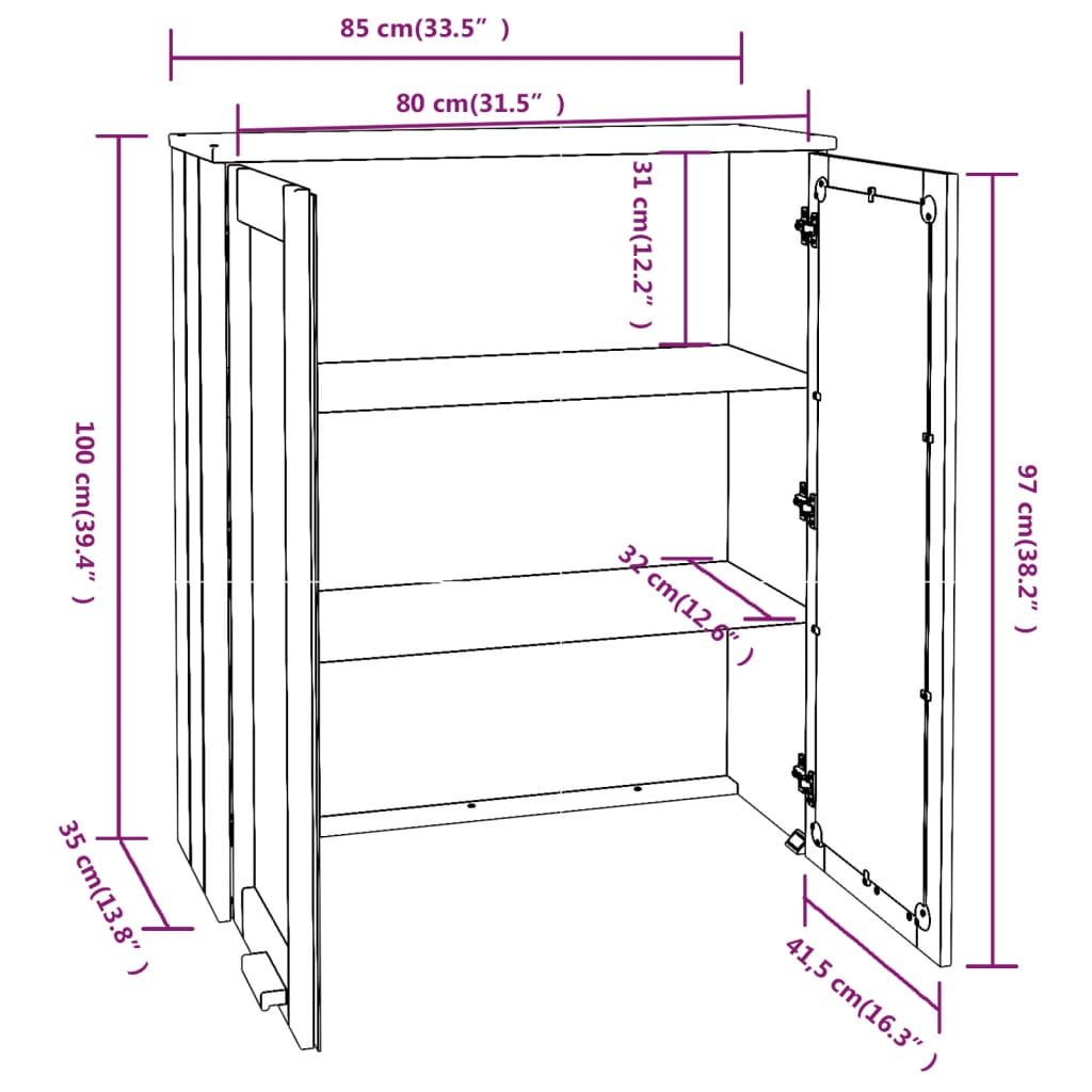 Top for Highboard HAMAR Dark Grey 85x35x100cm Solid Wood Pine