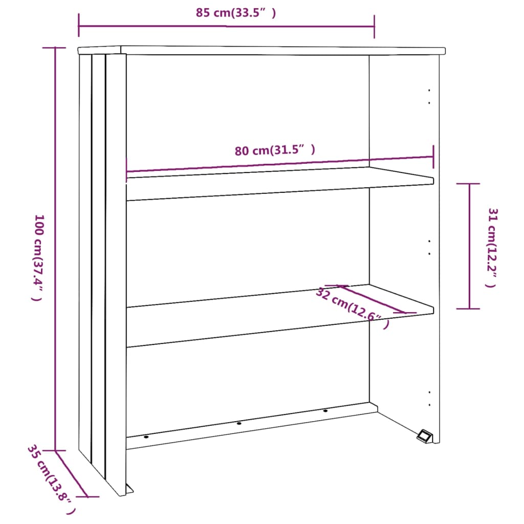 Top for Highboard HAMAR White 85x35x100 cm Solid Wood Pine