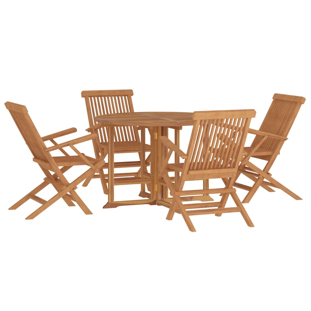 5 Piece Folding Outdoor Dining Set Solid Wood Teak