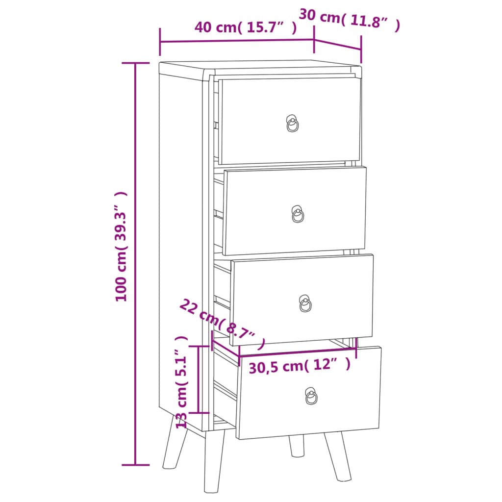 Chest of Drawers 40x30x100 cm Solid Wood Teak