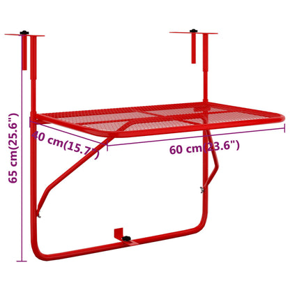 Balcony Table Red 60x40 cm Steel