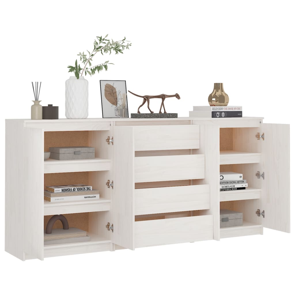 Side Cabinets 3 pcs White Solid Pinewood