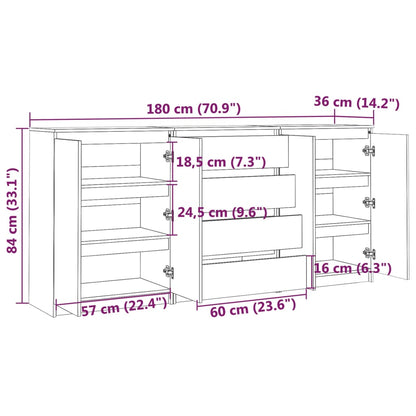 Side Cabinets 3 pcs White Solid Pinewood